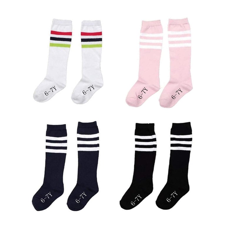 Skydume Snadulor 6-7 Years Old Kids Girls Boys Cotton Over Knee High Soccer Sports Team Socks,4 Pairs - Image 1